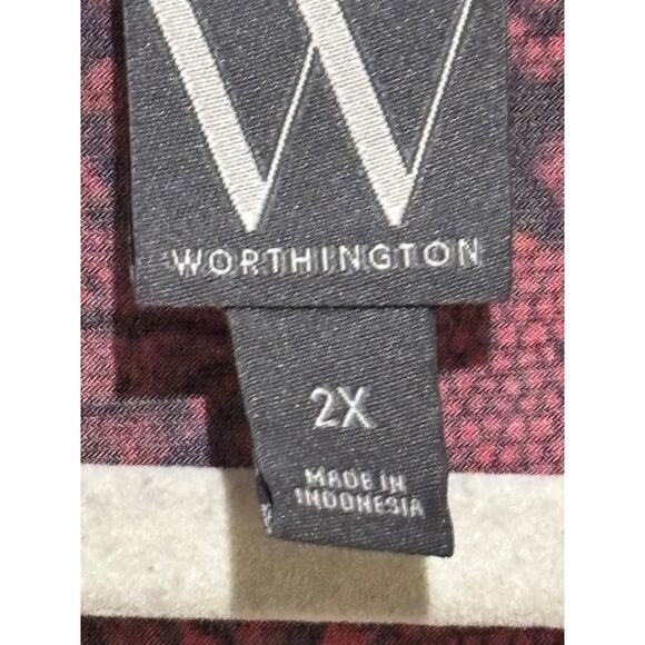 Worthington 2X Plus Tunic Top Blouse Lace Print Red/Black Stretch Career Witchy - Picture 3 of 9